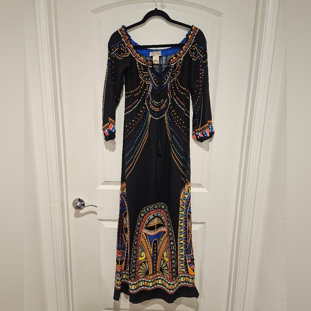 FlyingTomato Ethnic Crafted Off The Shoulder Maxi Kimino Dress # 265